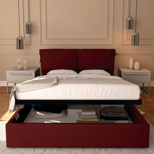Letto contenitore matrimoniale in ecopelle sfoderabile bordeaux Baldiflex Licia Soft fronte