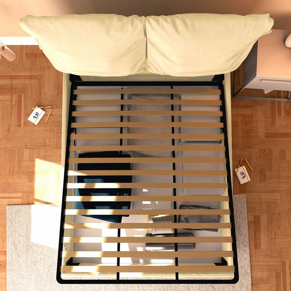 Letto contenitore matrimoniale in ecopelle sfoderabile crema Baldiflex Licia Soft dall'alto