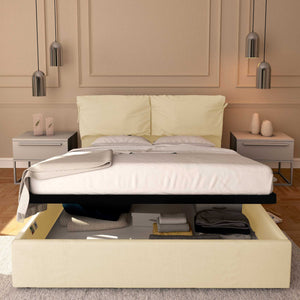 Letto contenitore matrimoniale in ecopelle sfoderabile crema Baldiflex Licia Soft fronte
