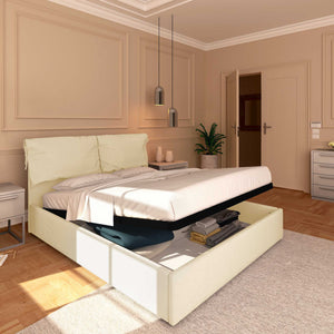 Letto contenitore matrimoniale in ecopelle sfoderabile crema Baldiflex Licia Soft lato