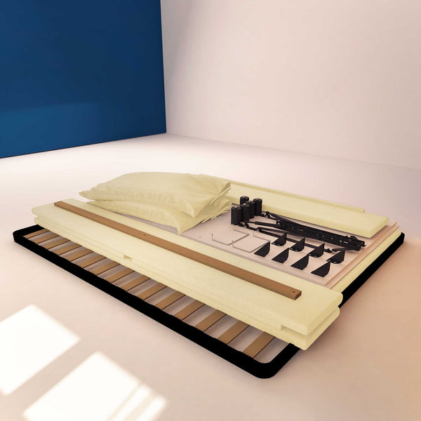 Letto contenitore matrimoniale in ecopelle sfoderabile crema Baldiflex Licia Soft struttura