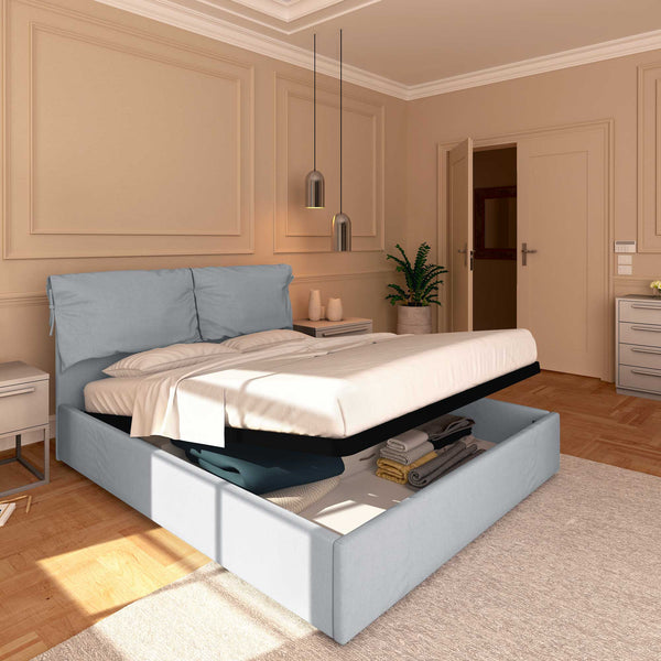 Letto contenitore matrimoniale in ecopelle sfoderabile grigio chiaro Baldiflex Licia Soft lato