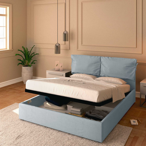 Letto contenitore matrimoniale in ecopelle sfoderabile grigio chiaro Baldiflex Licia Soft