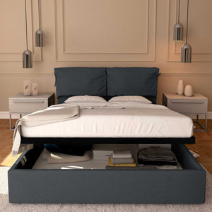 Letto contenitore matrimoniale in ecopelle sfoderabile grigio scuro Baldiflex Licia Soft fronte