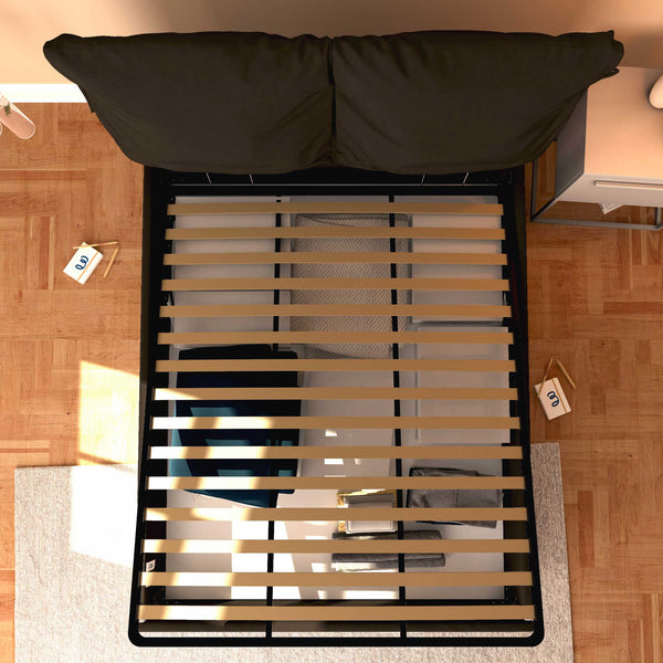 Letto contenitore matrimoniale in ecopelle sfoderabile marrone scuro Baldiflex Licia Soft dall'alto