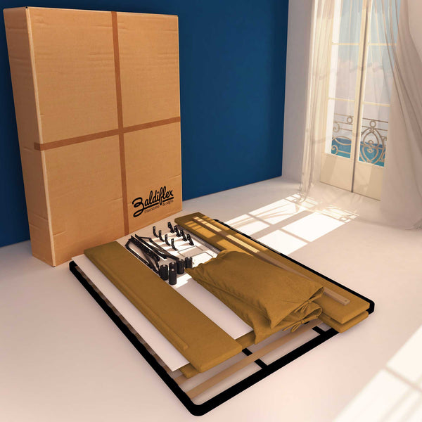 Letto contenitore matrimoniale in ecopelle sfoderabile nocciola Baldiflex Licia Soft cartone