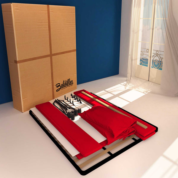 Letto contenitore matrimoniale in ecopelle sfoderabile rosso Baldiflex Licia Soft cartone