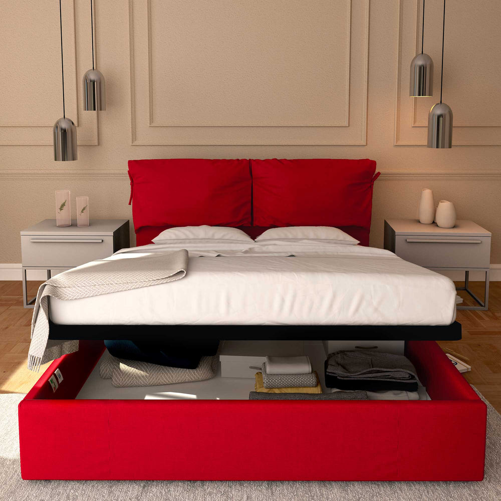 Letto contenitore matrimoniale in ecopelle sfoderabile rosso Baldiflex Licia Soft