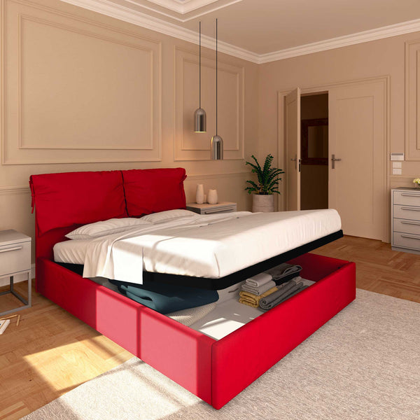 Letto contenitore matrimoniale in ecopelle sfoderabile rosso Baldiflex Licia Soft lato
