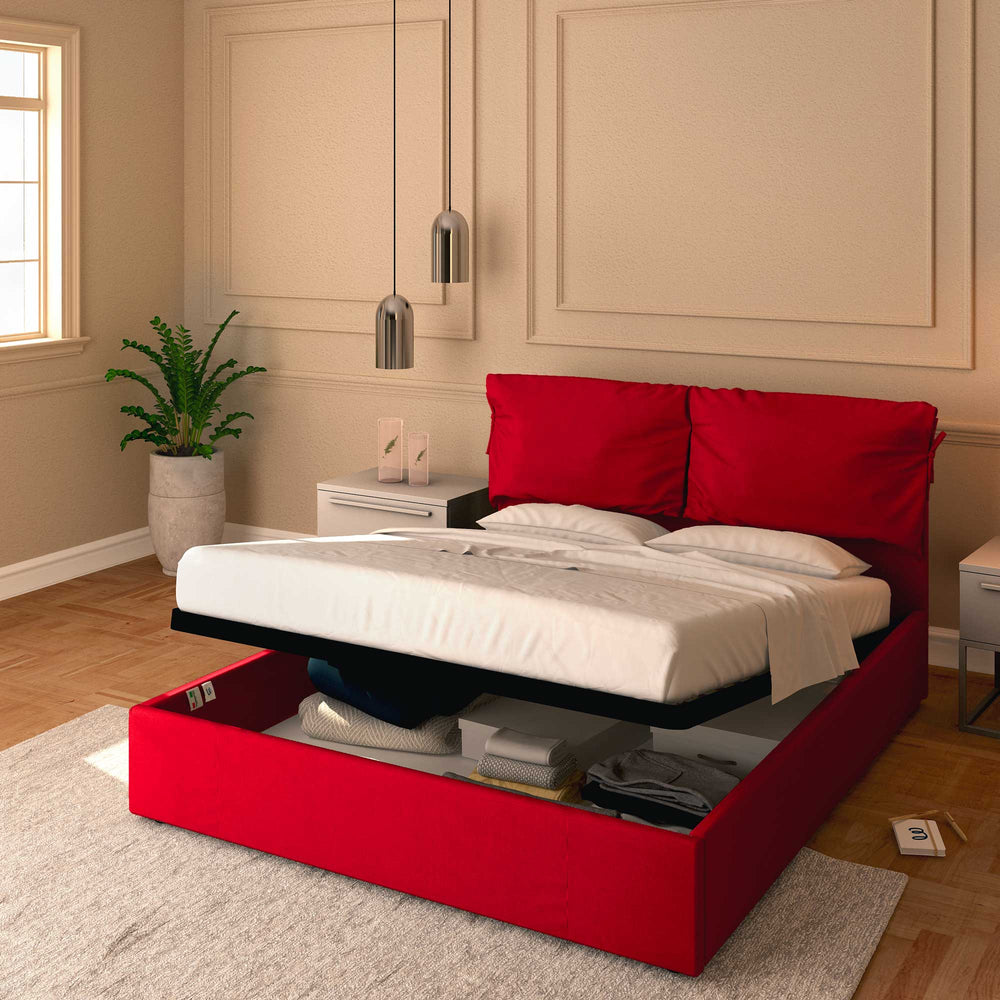 Letto contenitore matrimoniale in ecopelle sfoderabile rosso Baldiflex Licia Soft