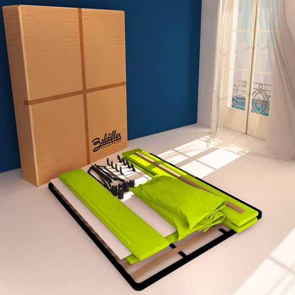 Letto contenitore matrimoniale in ecopelle sfoderabile verde mela Baldiflex Licia Soft cartone