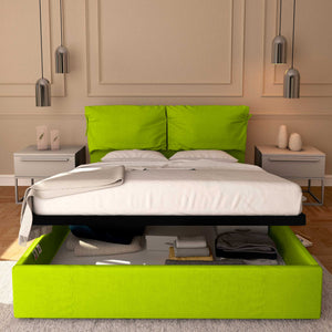 Letto contenitore matrimoniale in ecopelle sfoderabile verde mela Baldiflex Licia Soft fronte