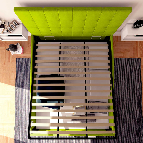 Letto contenitore matrimoniale in ecopelle verde mela Baldiflex Dublino alto