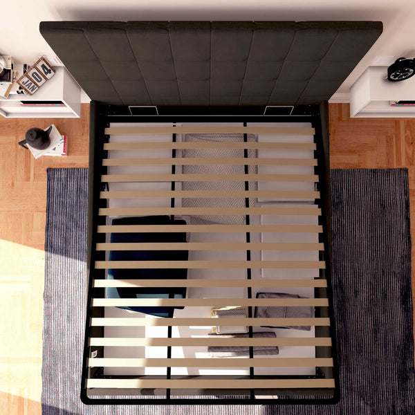 Letto contenitore matrimoniale in tessuto caffè Baldiflex Dublino alto