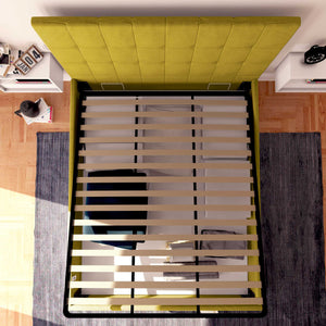 Letto contenitore matrimoniale in tessuto giallo senape Baldiflex Dublino alto