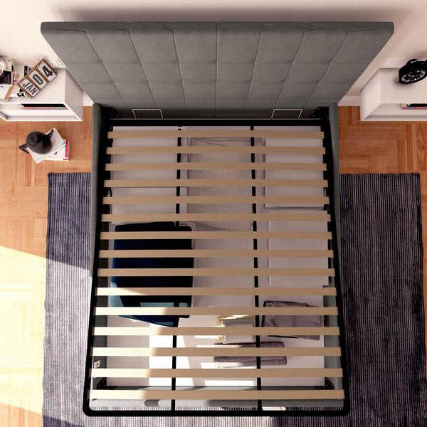 Letto contenitore matrimoniale in tessuto grigio Baldiflex Dublino alto