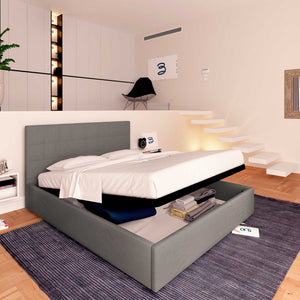 Letto contenitore matrimoniale in tessuto grigio Baldiflex Dublino lato
