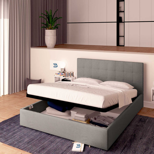 Letto contenitore matrimoniale in tessuto grigio Baldiflex Dublino