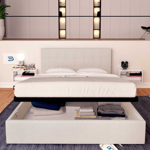 Letto contenitore matrimoniale in tessuto grigio chiaro Baldiflex Dublino fronte