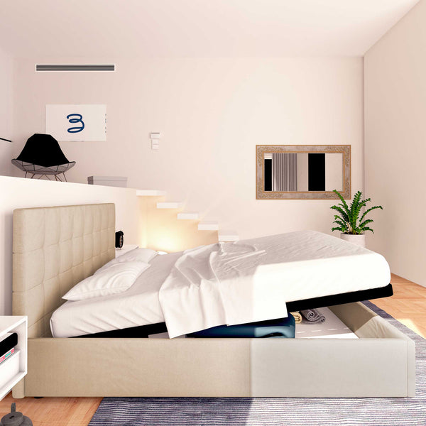 Letto contenitore matrimoniale in tessuto grigio talpa Baldiflex Dublino laterale