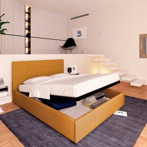 Letto contenitore matrimoniale in tessuto mango Baldiflex Dublino lato