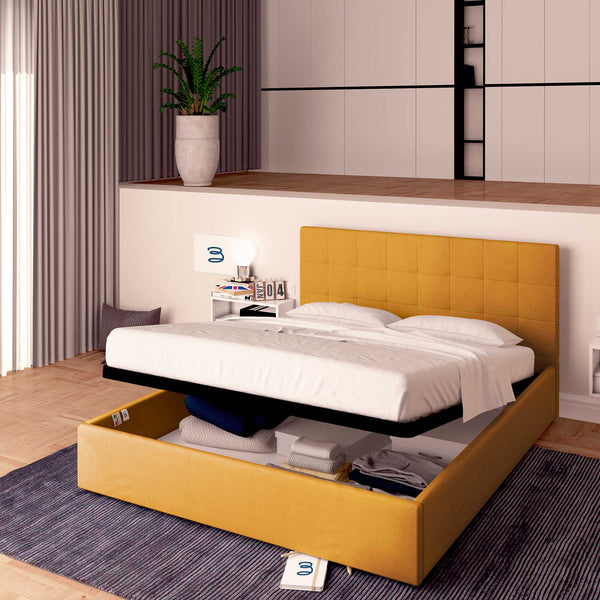 Letto contenitore matrimoniale in tessuto mango Baldiflex Dublino