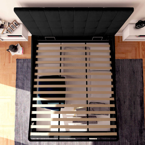 Letto contenitore matrimoniale in tessuto nero Baldiflex Dublino alto