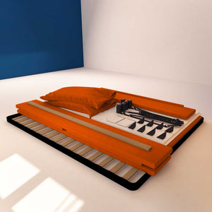 Letto contenitore matrimoniale in tessuto sfoderabile arancione Licia Soft Baldiflex struttura
