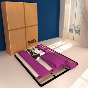 Letto contenitore matrimoniale in tessuto sfoderabile fucsia Licia Soft Baldiflex cartone