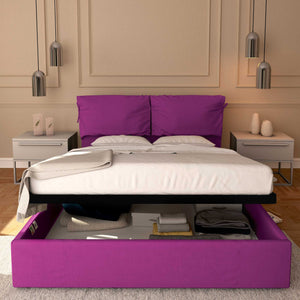 Letto contenitore matrimoniale in tessuto sfoderabile fucsia Licia Soft Baldiflex fronte