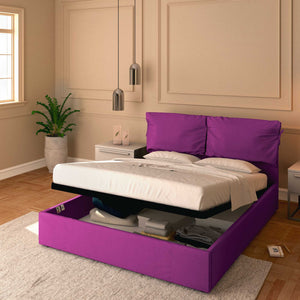 Letto contenitore matrimoniale in tessuto sfoderabile fucsia Licia Soft Baldiflex