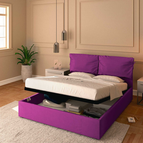 Letto contenitore matrimoniale in tessuto sfoderabile fucsia Licia Soft Baldiflex