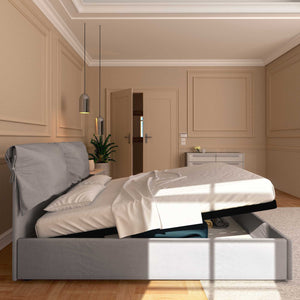 Letto contenitore matrimoniale in tessuto sfoderabile grigio Licia Soft Baldiflex laterale