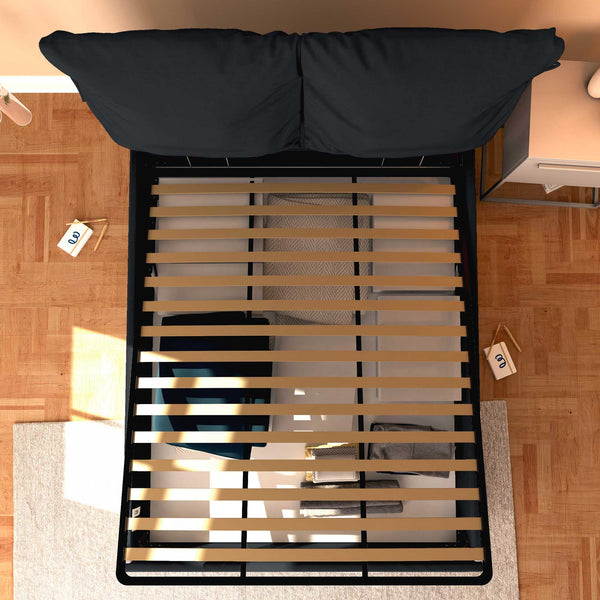 Letto contenitore matrimoniale in tessuto sfoderabile nero Licia Soft Baldiflex dall'alto