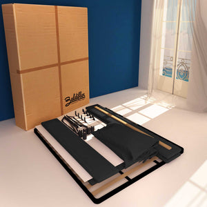 Letto contenitore matrimoniale in tessuto sfoderabile nero Licia Soft Baldiflex cartone