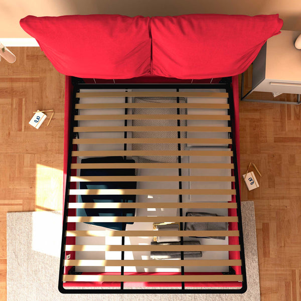 Letto contenitore matrimoniale in tessuto sfoderabile rosso Licia Soft Baldiflex dall'alto