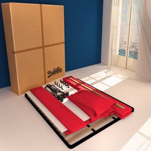 Letto contenitore matrimoniale in tessuto sfoderabile rosso Licia Soft Baldiflex cartone