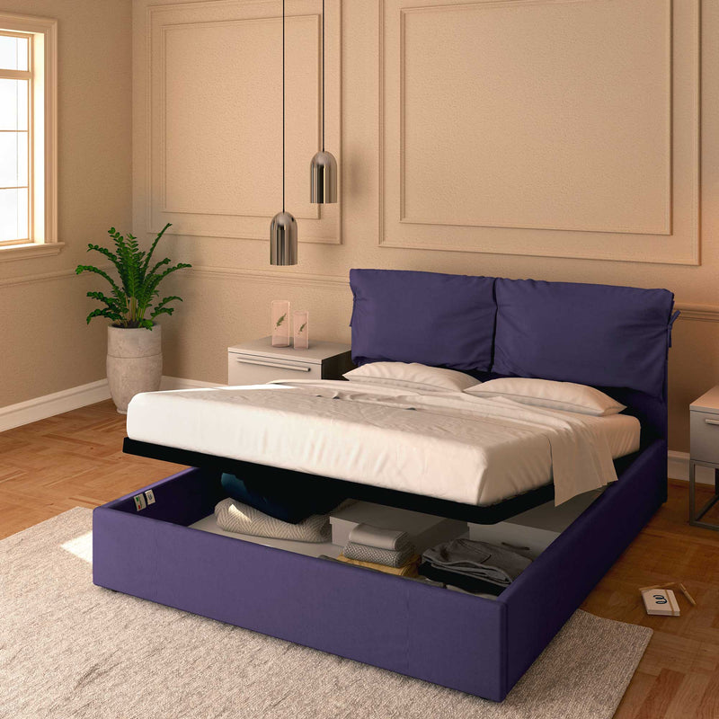 Double storage bed in Licia Soft removable fabric