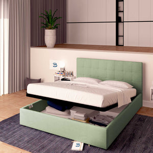 Letto contenitore matrimoniale in tessuto verde menta Baldiflex Dublino