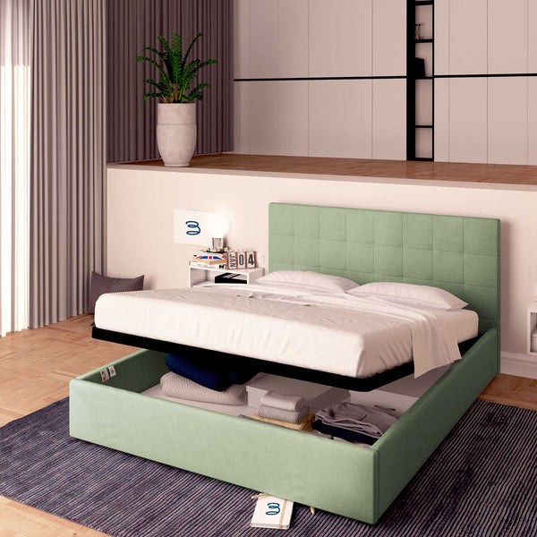 Letto contenitore matrimoniale in tessuto verde menta Baldiflex Dublino