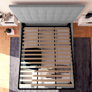 Letto contenitore una piazza e mezza in ecopelle grigio chiaro Baldiflex Dublino alto