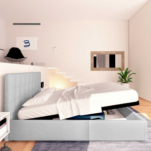 Letto contenitore una piazza e mezza in ecopelle grigio chiaro Baldiflex Dublino laterale