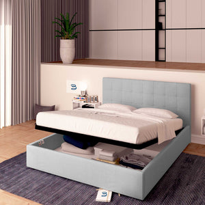 Letto contenitore una piazza e mezza in ecopelle grigio chiaro Baldiflex Dublino