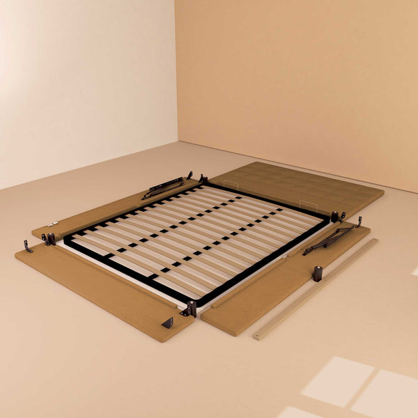 Letto contenitore una piazza e mezza in ecopelle marrone chiaro Baldiflex Dublino struttura