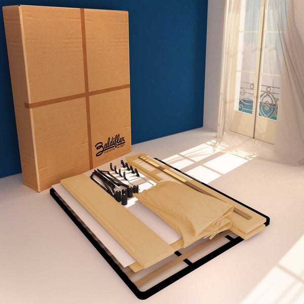 Letto contenitore piazza e mezza in ecopelle sfoderabile beige Baldiflex Licia Soft cartone