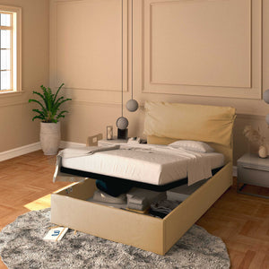 Letto contenitore piazza e mezza in ecopelle sfoderabile beige Baldiflex Licia Soft 