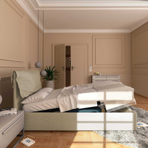 Letto contenitore piazza e mezza in ecopelle sfoderabile beige chiaro Baldiflex Licia Soft laterale