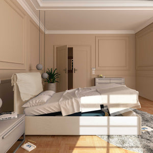 Letto contenitore piazza e mezza in ecopelle sfoderabile bianco Baldiflex Licia Soft laterale