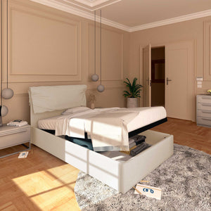 Letto contenitore piazza e mezza in ecopelle sfoderabile bianco Baldiflex Licia Soft lato