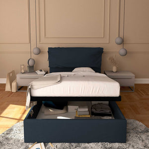 Letto contenitore piazza e mezza in ecopelle sfoderabile blu notte Baldiflex Licia Soft fronte